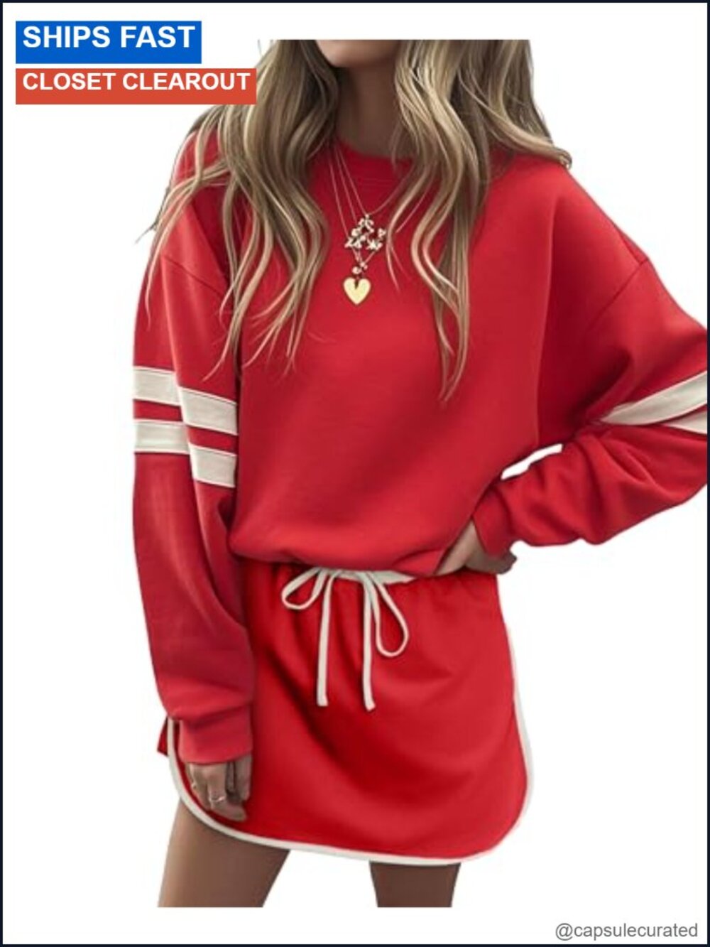 2 Piece Sweatsuit & Skort Set Pullover Drawstring Skirt Built-in Shorts